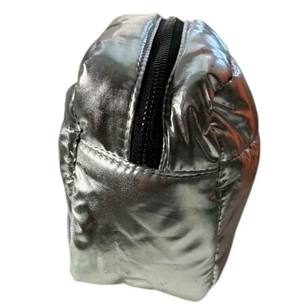 Moncler Parfums Quilted Metallic Silver Pouch Cosmetic Travel Case - Picture 4 of 11